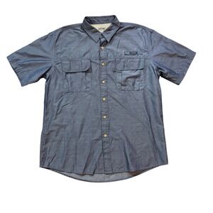 G H Bass Fishing Shirt Sz XL Blue Rod Holder Utility Pockets Short Sleeve Vented